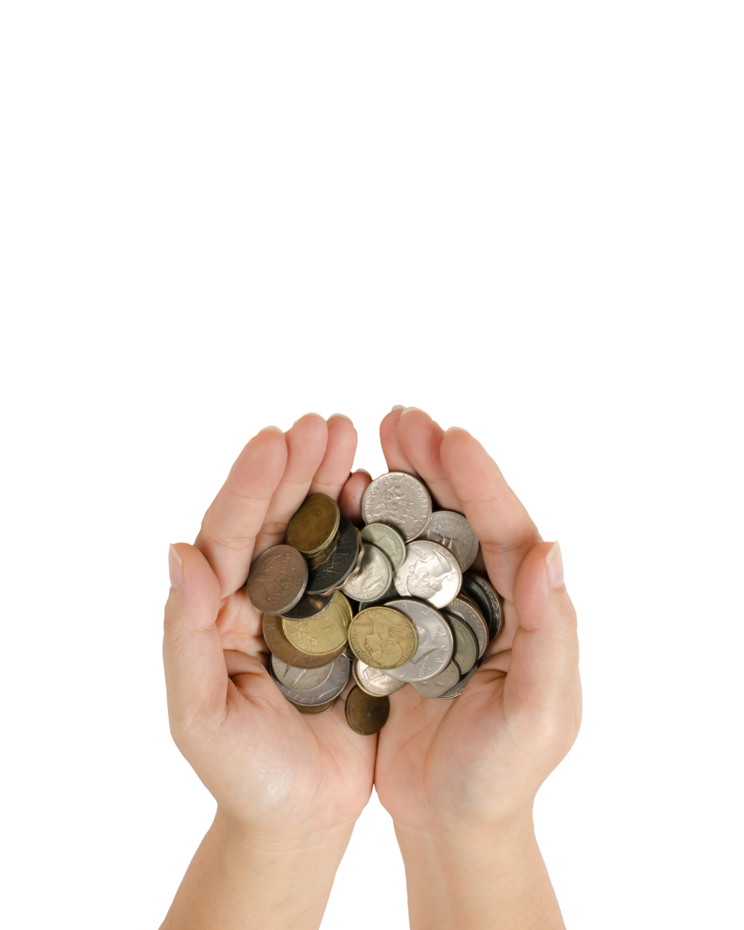 Hands holding coins representing financial care and support
